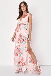 Garden Meandering Blush Floral Print Maxi Dress