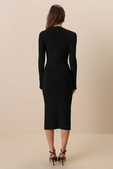 Adoring Me Black Ribbed Long Sleeve Midi Sweater Dress