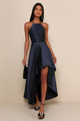 Broadway Show Navy Blue High-Low Gown