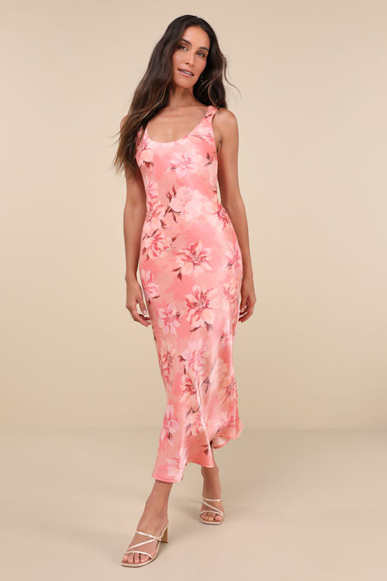 Romantic Whims Pink Floral Print Organza Sleeveless Slip Dress
