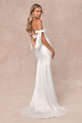Eternally Loved White Cutout Satin Off-the-Shoulder Maxi Dress