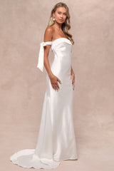Eternally Loved White Cutout Satin Off-the-Shoulder Maxi Dress