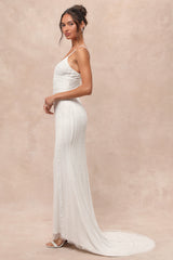 Stunning Vow White Beaded Sequin Maxi Dress