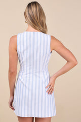 Alyvia Blue and White Striped Sleeveless Mini Dress