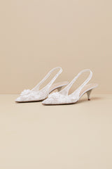 SB-Dian Ivory 3D Floral Pointed-Toe Slingback Pumps