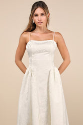 Gorgeous Extravagance Ivory Floral Jacquard Maxi Dress