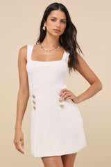 Audie Ivory Ribbed Knit Sleeveless Sweater Mini Dress