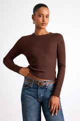 Karlee Brown Ribbed Knit Long Sleeve Sweater Top