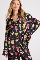 Classic Black Holiday Cocktail Satin Two-Piece Pajama Set