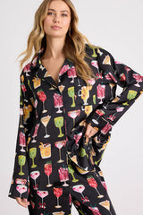 Classic Black Holiday Cocktail Satin Two-Piece Pajama Set