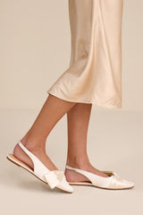 Kyleigh White Satin Bow Slingback Flats
