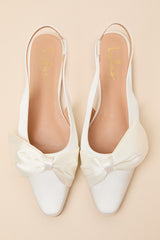 Kyleigh White Satin Bow Slingback Flats