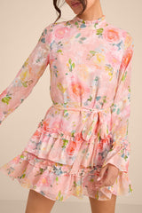Lenna Light Pink Multi Floral Ruffled Mini Dress