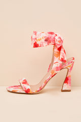 Eva Pink Floral Lace-Up High Heel Sandals