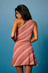 Augustine Pink Multi Crochet One-Shoulder Mini Dress