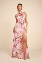 Captured Your Heart Light Pink Floral Halter Maxi Dress