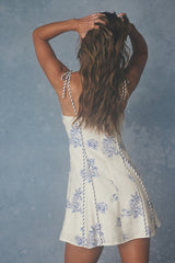 Reef Ivory Embroidered Tie-Strap Mini Dress
