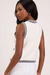 Rennie Ivory Striped Button-Front Sweater Top