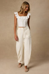 Merritt Cream Twill Button-Snap Hem Barrel Leg Pants