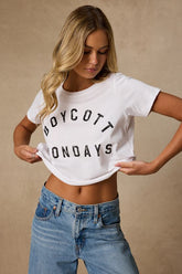 Boycott Mondays White Cropped Graphic Tee