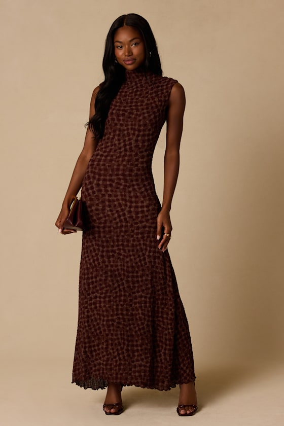 Aven Burgundy Multi Textured Maxi Dress