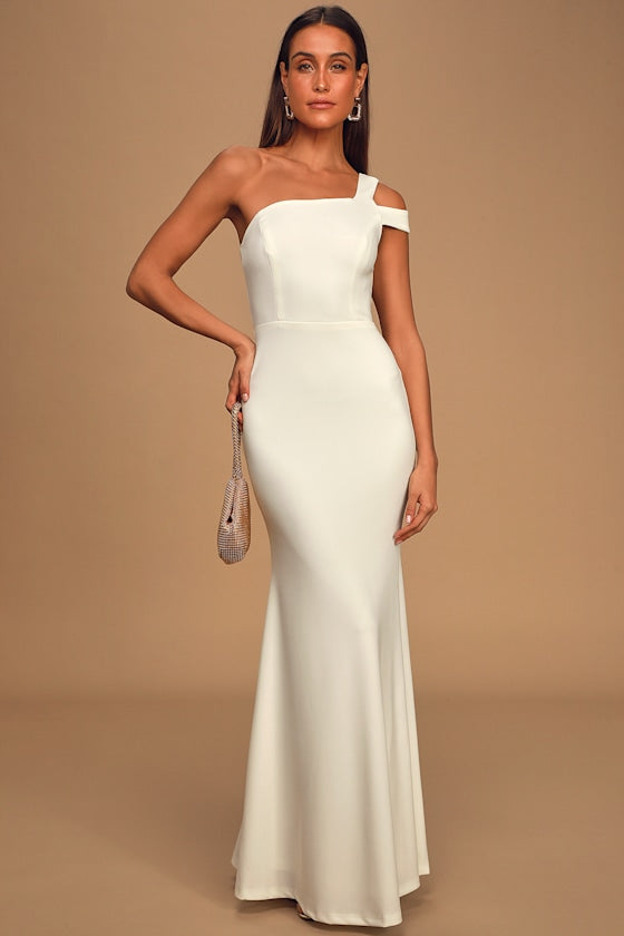 Make an Entrance White One-Shoulder Mermaid Maxi Dress