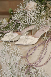 Lyle Ivory Satin Pointed-Toe Mules