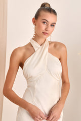 Start of Forever Ivory Satin Halter Mermaid Maxi Dress