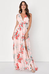 Garden Meandering Blush Floral Print Maxi Dress