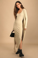 Layer Lover Beige Ribbed Knit Two-Piece Dress & Cardigan Set