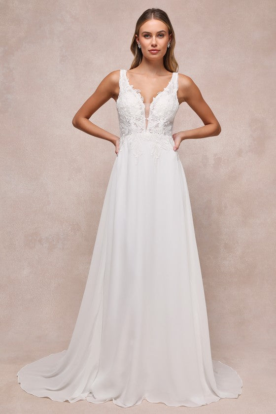 Forever Promised White Chiffon Embroidered Sequin Maxi Dress