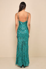 Made for Magic Teal Green Sequin Mermaid Maxi Dress