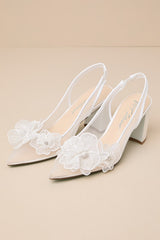 SB-Petra Ivory Mesh Satin Floral Rhinestone Slingback Pumps