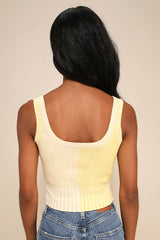 Made to Be Mod Yellow Color Block Ribbed Cropped Tank Top