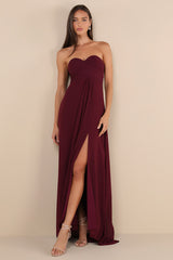 Splendid Aura Plum Purple Chiffon Pleated Strapless Maxi Dress