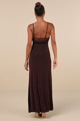 Complete Catch Brown Backless Lace Ruched Maxi Dress