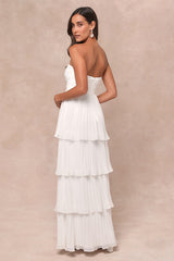 Seriously Sensational White Strapless Tiered Maxi Dress
