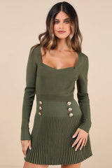 Chicest Crush Olive Ribbed Long Sleeve Mini Sweater Dress