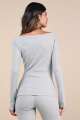 Talia Heather Grey Ribbed Long Sleeve Top