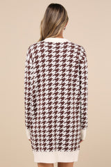 Truly Iconic Ivory and Brown Houndstooth Cardigan Sweater Dress