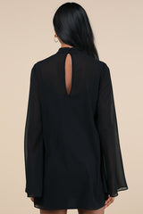 Perfected Charm Black Bell Sleeve Mini Shift Dress