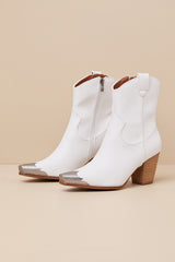 Naiya White Western Ankle Boots