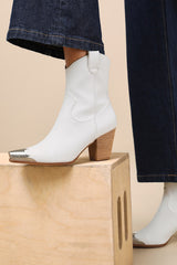 Naiya White Western Ankle Boots