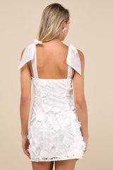 Emphatically Adorable White Floral Tie-Strap Mini Dress