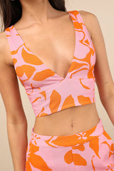 Bora Bora Pink Floral Linen Crop Tank Top
