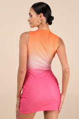 Jasmijn Pink and Orange Ombre Mesh Sleeveless Mini Dress
