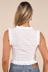 Cintia White Eyelet Embroidered Button-Front Crop Top