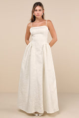 Gorgeous Extravagance Ivory Floral Jacquard Maxi Dress