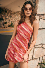 Augustine Pink Multi Crochet One-Shoulder Mini Dress