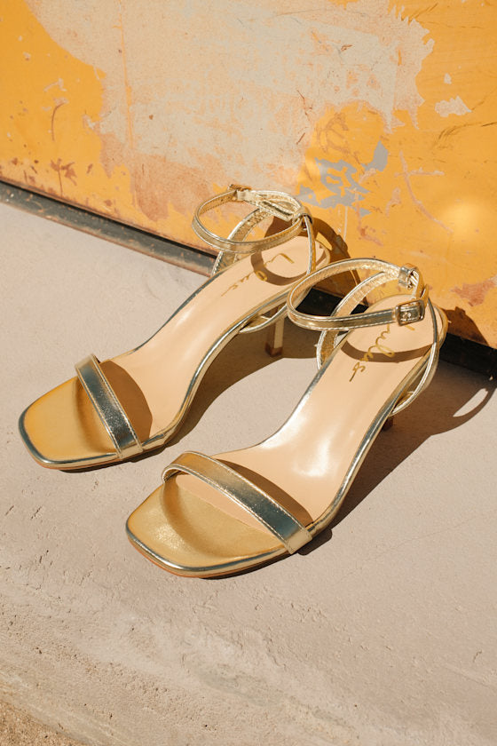 Ensley Gold Kitten Heel Ankle Strap Sandals